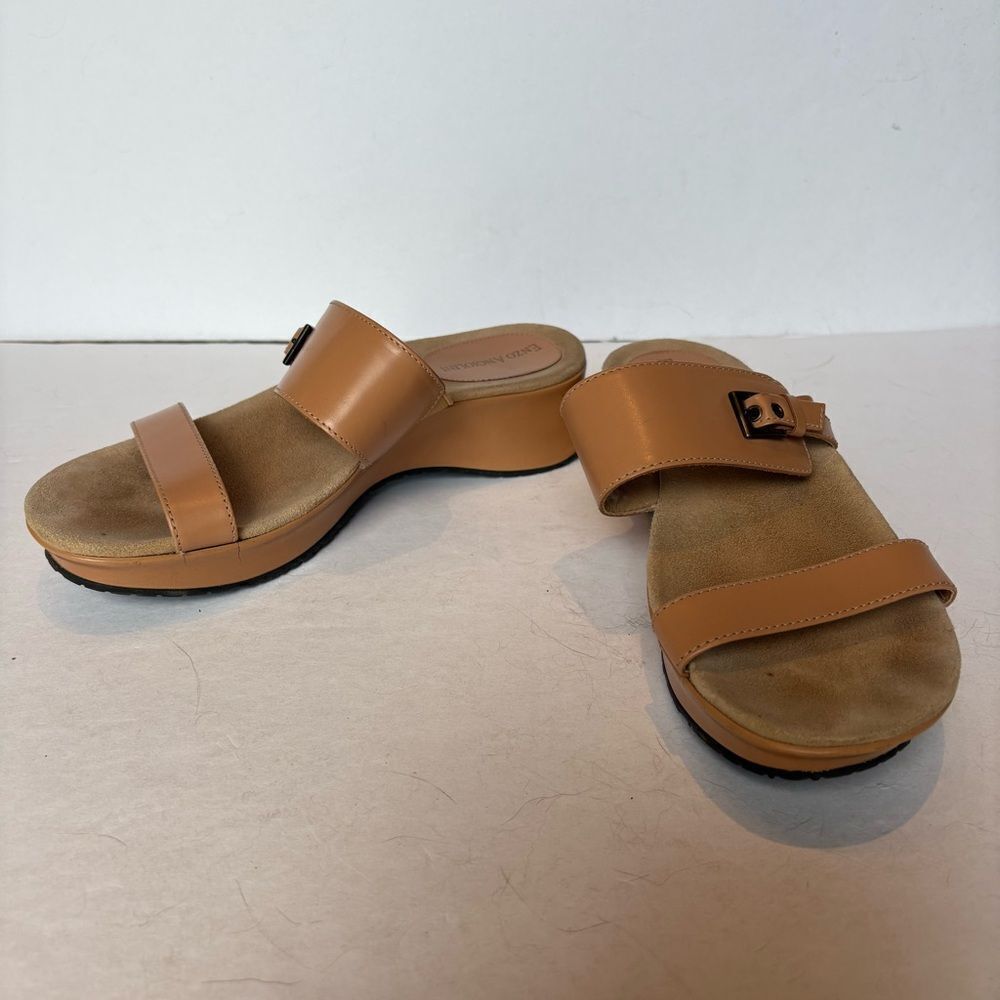 Enzo Angiolini Women's Tan Slide Sandals Wide Leather bands Size 6 1/2M